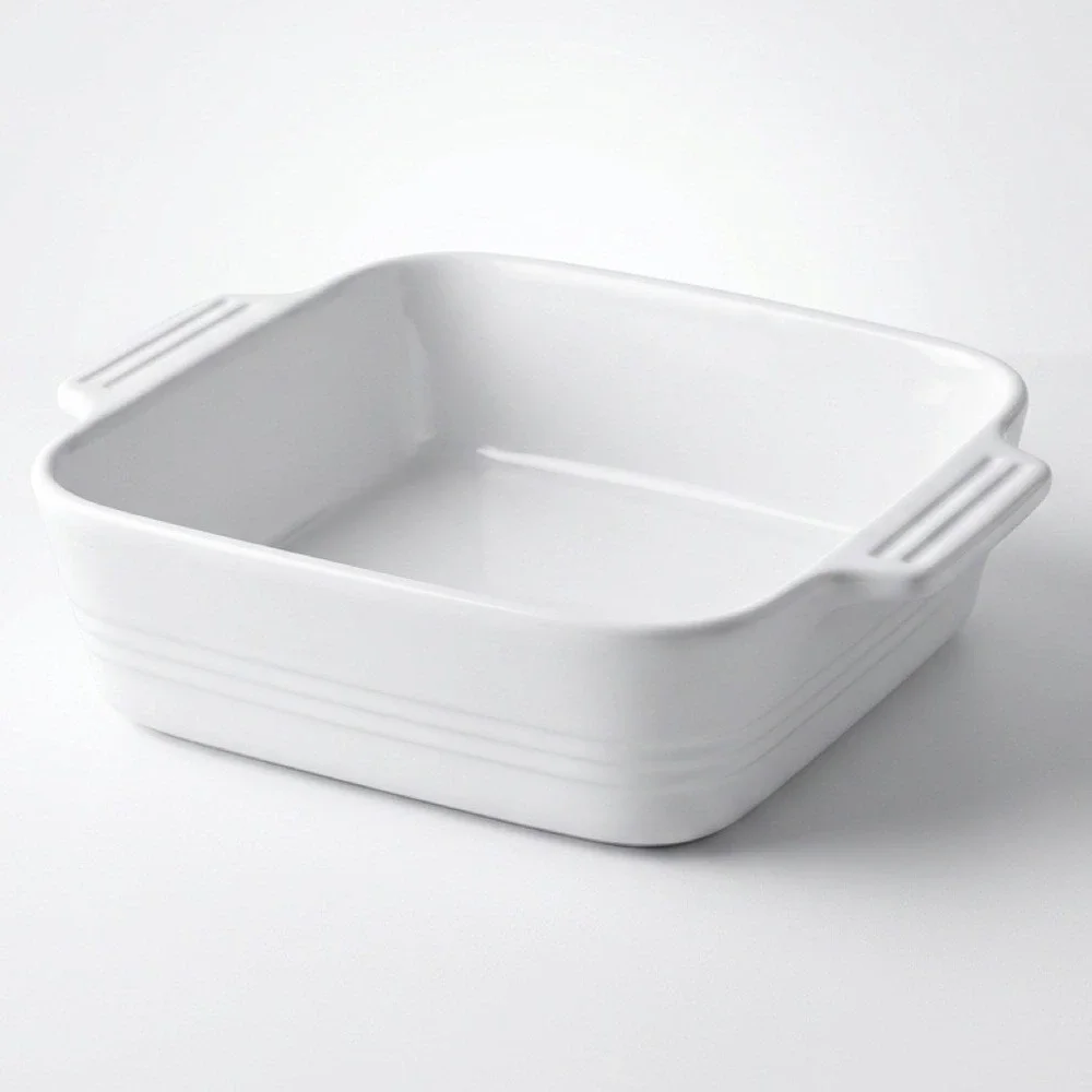 Dowan Baking Dish 8x8 White Ceramic Square Casserole Pan Ribbed Kitchenware